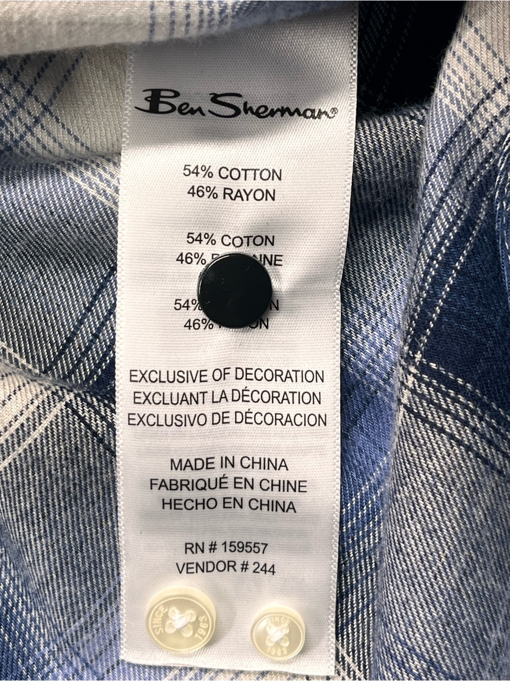 Ben Sherman Wedgewood Blue White Plaid Light Flannel Casual Button Down. Small. - Picture 10 of 10